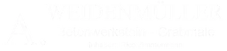 Weißes Logo mit dem Schriftzug A. Weidenmüller Betonwerkstein - Grabmale Inhaber Rico Zimmermann